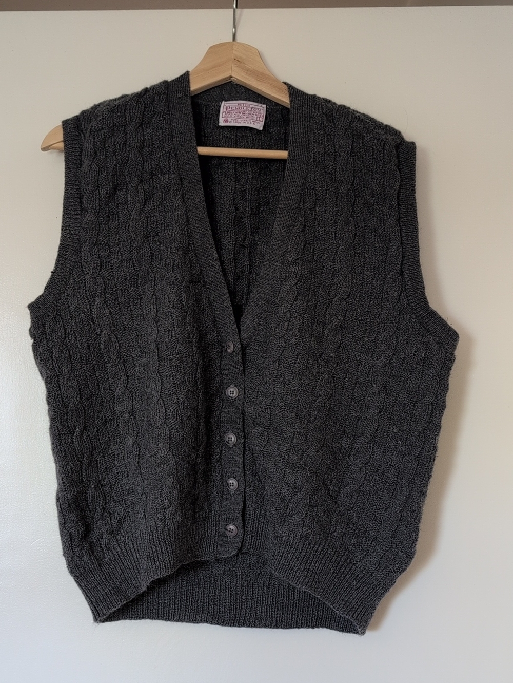 Pendleton Grey Cable Knit Button-Front Sweater Vest